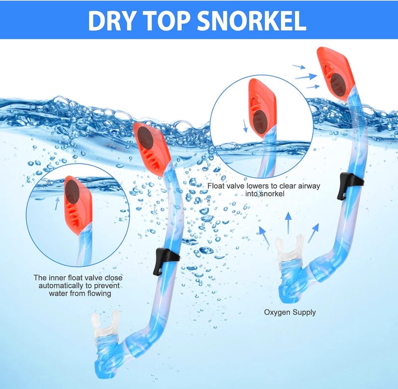 ACQCES 2 Sets Snorkeling Gear for Kids, Kids Snorkel Set for Ages 6-14, Dry Top Snorkel Mask Set for Youth Boys Girls Junior, Tempered Glass Diving Swimming Mask Goggles - Image 3